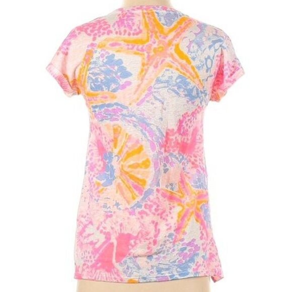 Lilly Pulitzer Paradise Pink Short Sleeve Inara Top 100% Linen Knit sz XXS - Picture 3 of 5